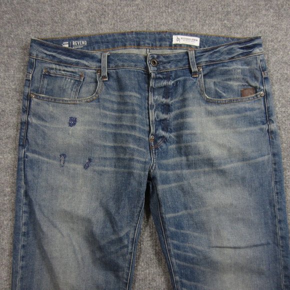 G Raw Jeans Mens 38 Blue Medium Wash Distressed Straight - Picture 2 of 13